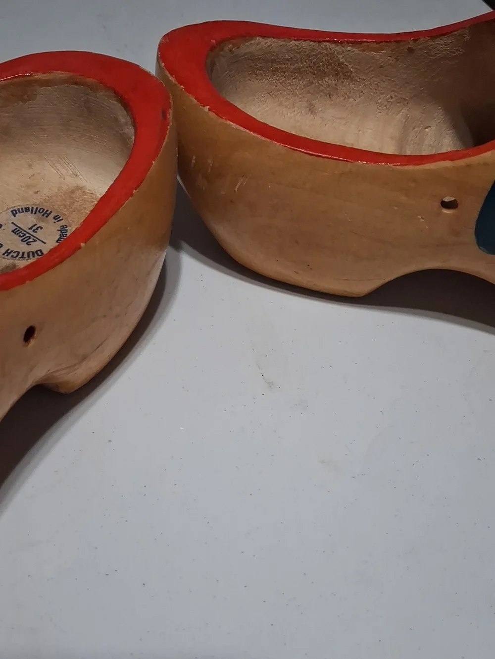 Hand-Painted Kids Wooden Clogs with Red Trim and Windmill Motif